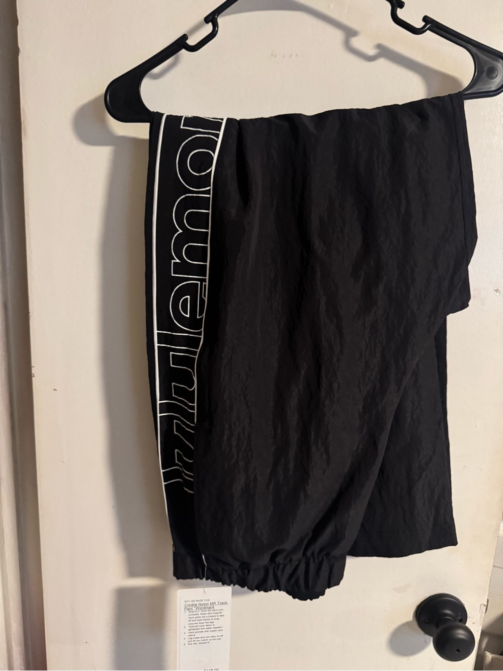 lululemon athletica Black Pants with White Logo Stripe